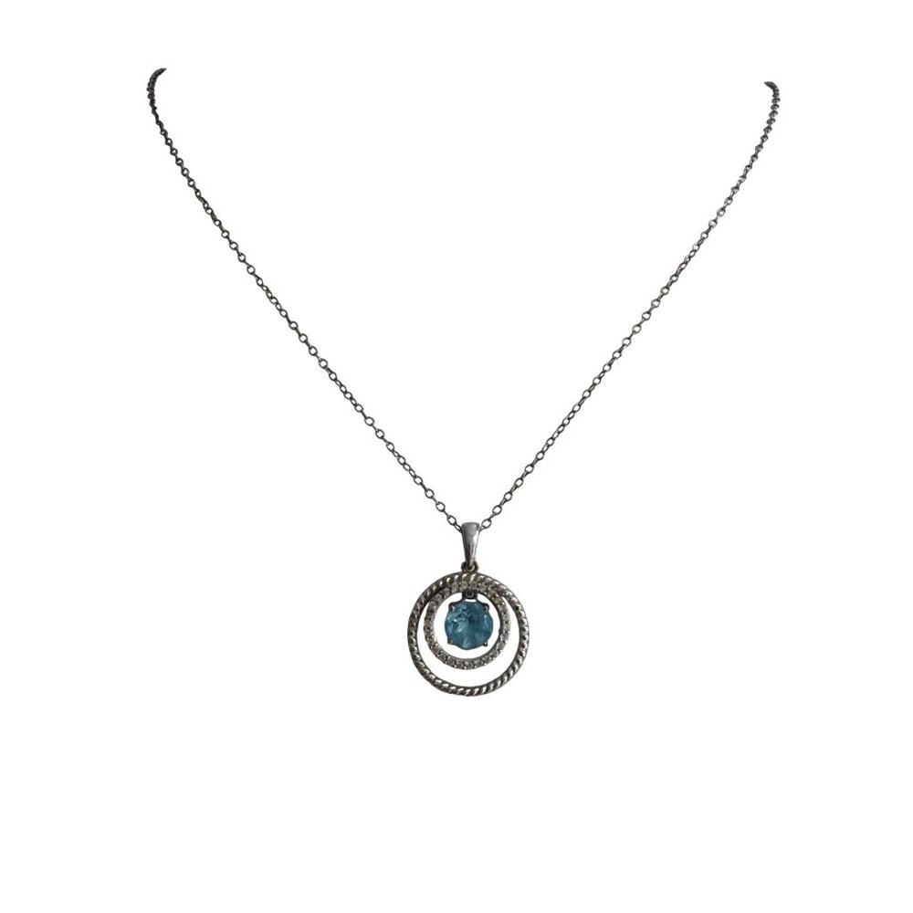 JWBR Sterling Silver Necklace Clear Blue Topaz Floating Pendant 19" Estate 2.93g